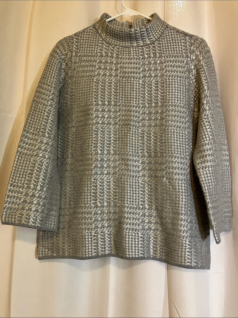 Chico's Silver-Gray Textured Mock Neck Sweater